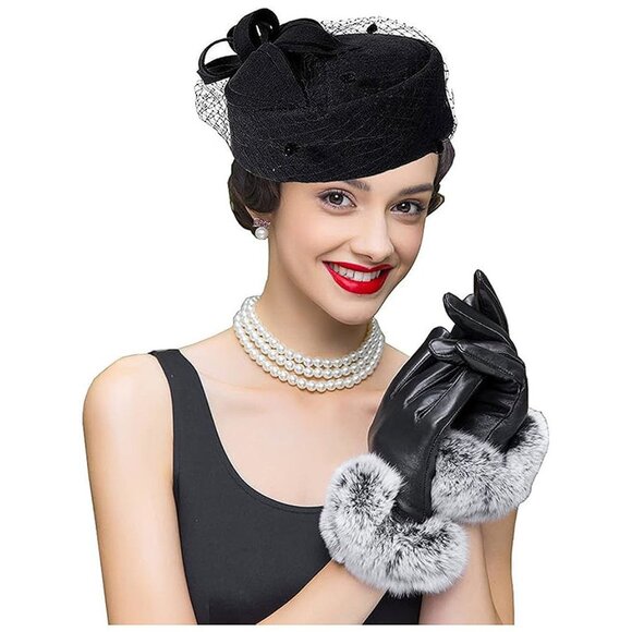Accessories - British Style Pillbox Hat Women Church 05a-black